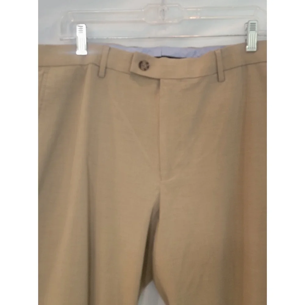 Perris Ellis Premium Mens Tailored Fit Dress Pants Tan Khaki Flat Front Trousers
